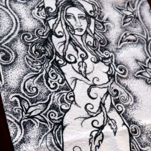 Swept up Ink Goddess Pagan Art Hand Towel (Creator Uploaded)