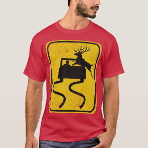 Swerving Meets Deer Crossing Vintage Road Sign T-Shirt