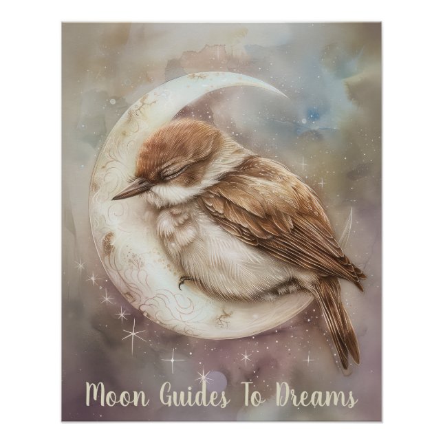 Swift bird baby sleeping on Moon Poster (Front)