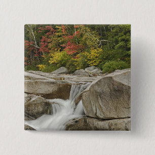 Swift River cascading through rocks, White 15 Cm Square Badge