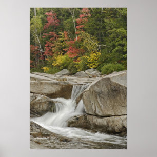 Swift River cascading through rocks, White Poster