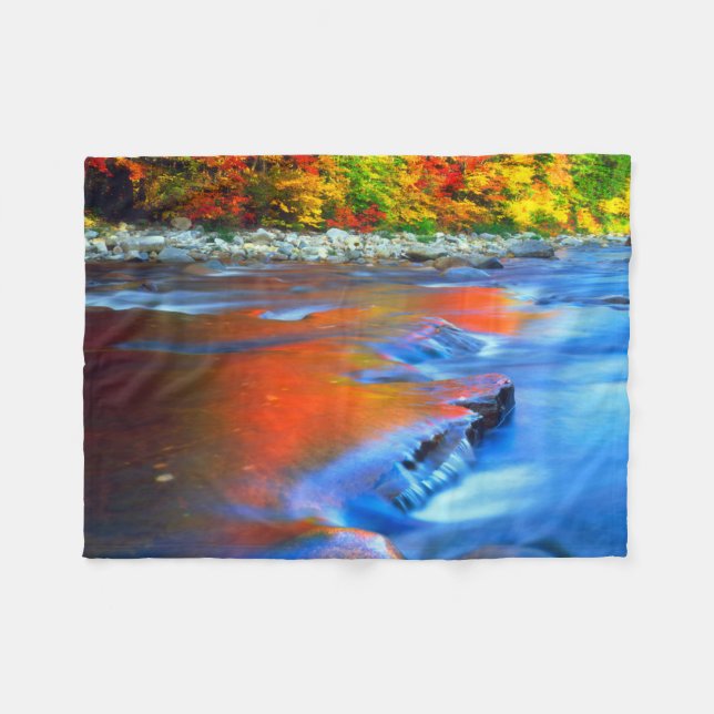Swift River reflecting autumn colours Fleece Blanket (Front (Horizontal))
