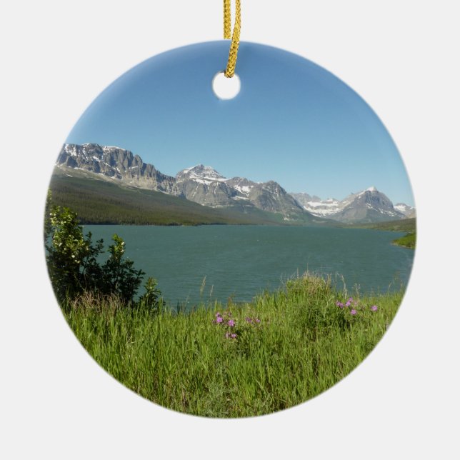 Swiftcurrent Lake View at Glacier National Park Ceramic Tree Decoration (Front)