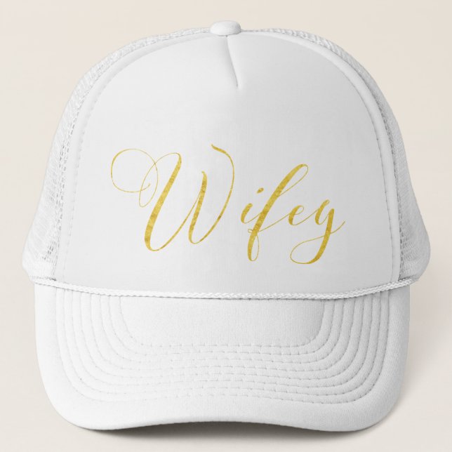 SWILRING GOLD SCRIPT WIFEY IN BLACK TRUCKER HAT (Front)