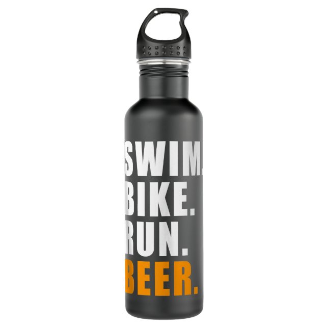 SWIM BIKE RUN BEER TRIATHLETE TRIATHLON SPORT GIFT 710 ML WATER BOTTLE (Front)
