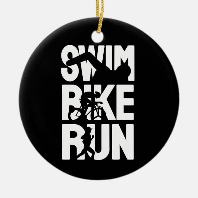 Swim Bike Run Ceramic Tree Decoration (Front)