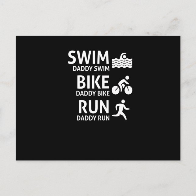 Swim Bike Run Daddy - Funny Triathlon Dad T-Shirt Announcement Postcard (Front)