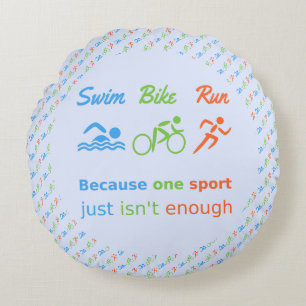 Swim bike run patterned triathlon round cushion
