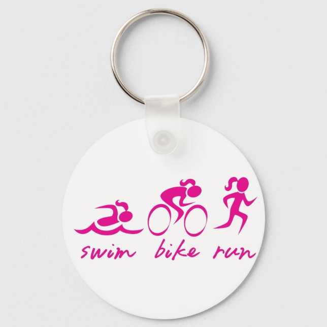 Swim Bike Run Tri Girl Key Ring (Front)