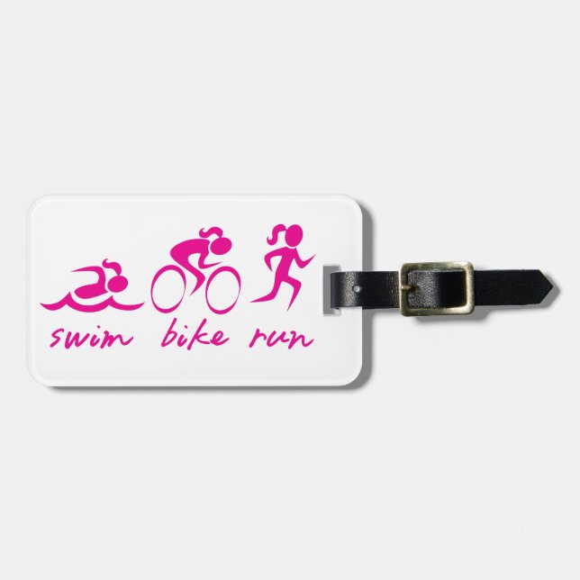 Swim Bike Run Tri Girl Luggage Tag (Front Horizontal)
