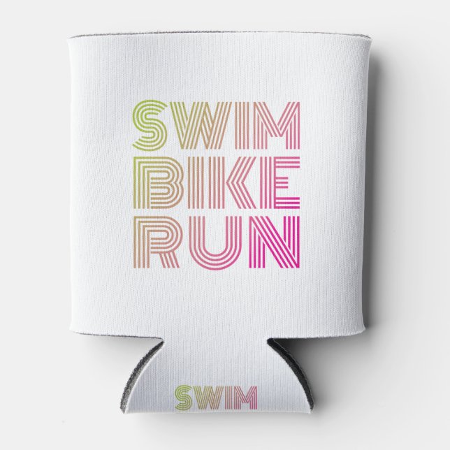 Swim Bike Run, Triathlon Can Cooler (Front)
