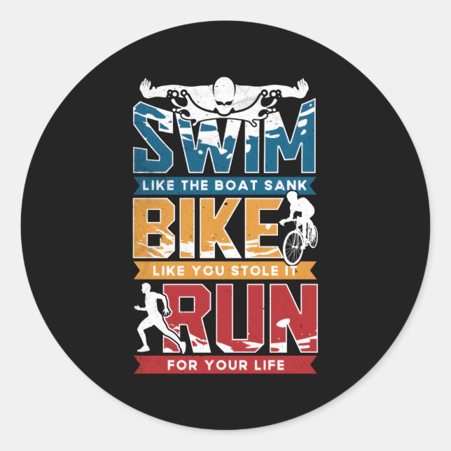 Swim Bike Run Triathlon Classic Round Sticker (Front)
