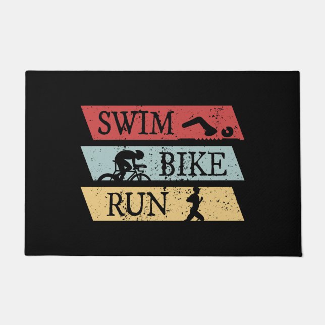 Swim Bike Run Triathlon Doormat (Front)