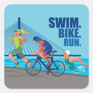 SWIM. BIKE. RUN. Triathlon inspired Square Sticker