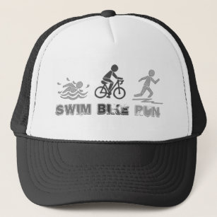 Swim Bike Run Triathlon Race Black & White Trucker Hat