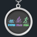 Swim Bike Run Triathlon Race Triathlete Silver Plated Necklace<br><div class="desc">Design features an original SWIM BIKE RUN illustration. Ideal for your favourite ironwoman,  or triathlete.

This triathlon design is also available on other products. Don't see what you're looking for? Need help with customisation? Contact Rebecca to have something designed just for you.</div>