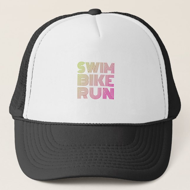 Swim Bike Run, Triathlon Trucker Hat (Front)