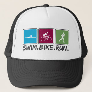 swim bike run (triathlon) trucker hat