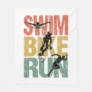 Swim Bike Run - Vintage Triathlon Fleece Blanket