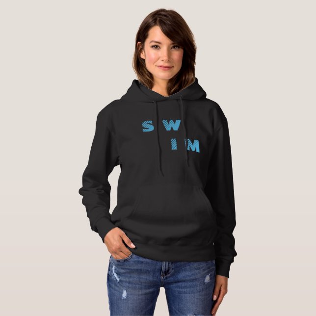 Swim Blue Modern Typographic Text Hoodie (Front Full)