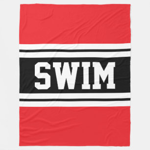 SWIM Bold Bright Red Black White Racing Stripes Fleece Blanket