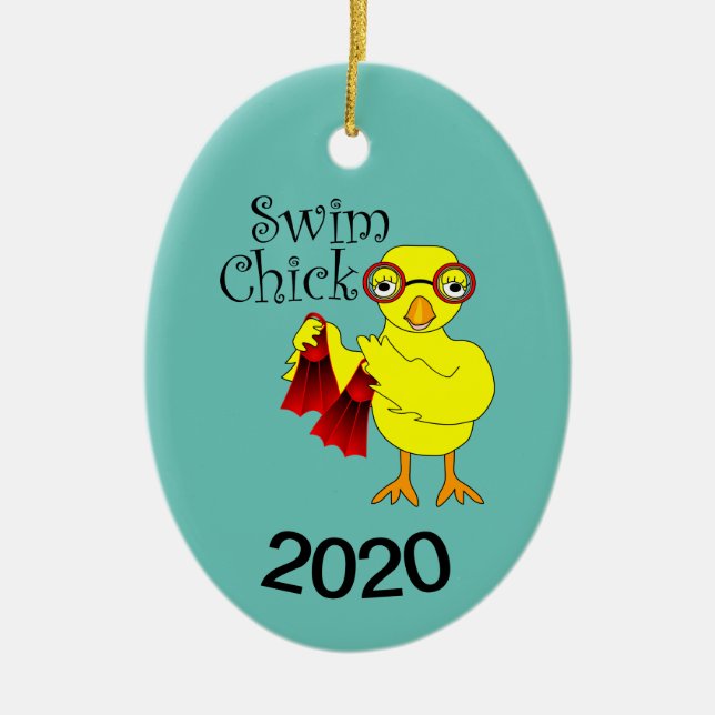 Swim Chick Text Ceramic Tree Decoration (Front)