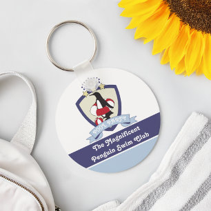 Swim Club Crest Cute Cartoon Penguin Kids Key Ring
