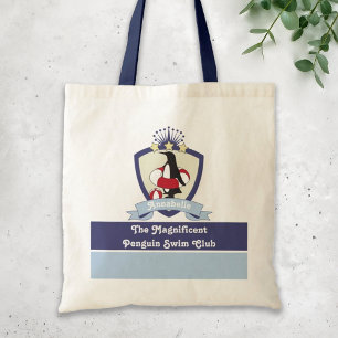 Swim Club Crest Cute Cartoon Penguin Kids Name Tote Bag