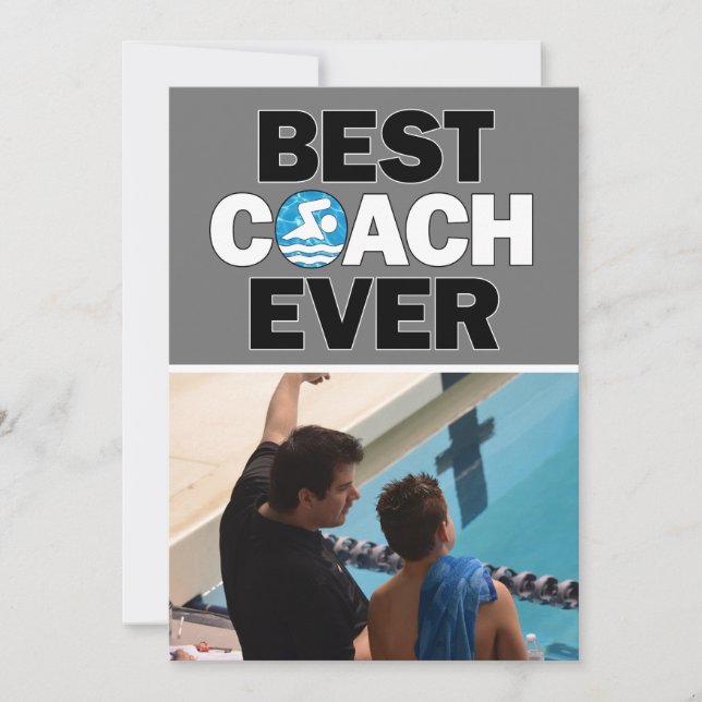 Swim Coach Best Ever Custom Photo Thank You Card (Front)