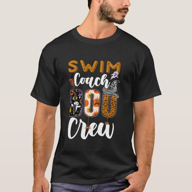 Swim Coach Boo Crew Ghost Funny Swimmer Halloween  T-Shirt (Front)