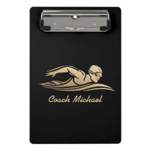  Swim Coach Swimming Pool Personalised Name Gold  Mini Clipboard