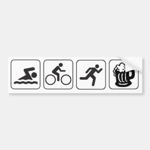 swim cycle run beer triathlon triathlete symbols bumper sticker