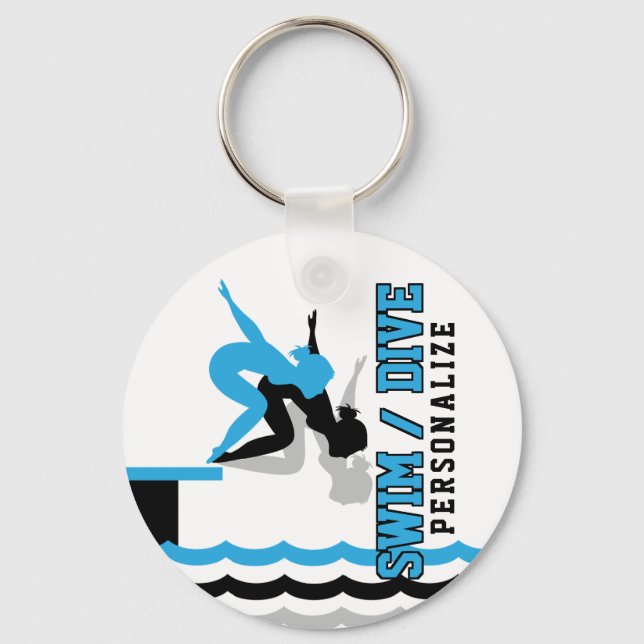 Swim Dive Team - Baby Blueand Black Key Ring (Front)