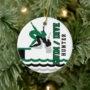 Swim Dive Team - Dark Green and Black Ceramic Tree Decoration
