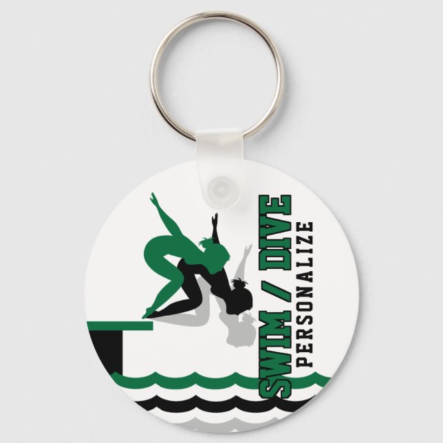 Swim Dive Team - Green and Black Key Ring (Front)