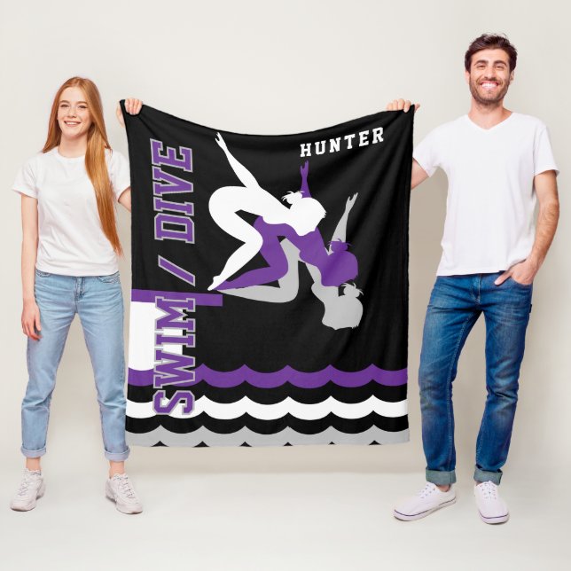 Swim Dive Team - Purple and Black Fleece Blanket (In Situ)
