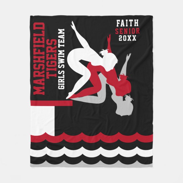  Swim Dive Team - Red and Black  Fleece Blanket (Front)