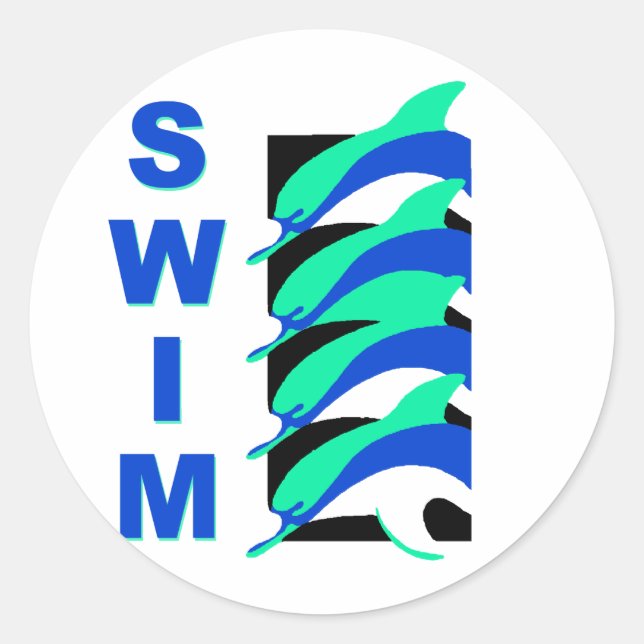 Swim Dolphins Classic Round Sticker (Front)