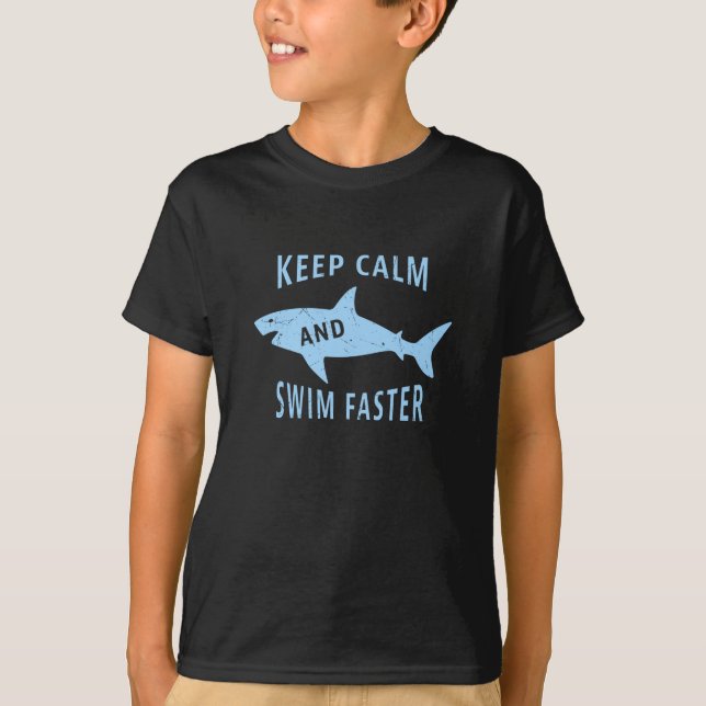 Swim Faster Funny Shark Swimming Gift T-Shirt (Front)