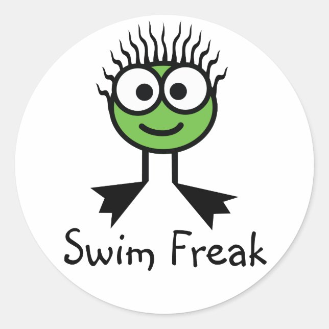 Swim Freak - Green CharacterStickers Classic Round Sticker (Front)
