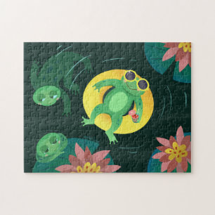 Swim Frog Yellow Sunglasses Jigsaw Puzzle