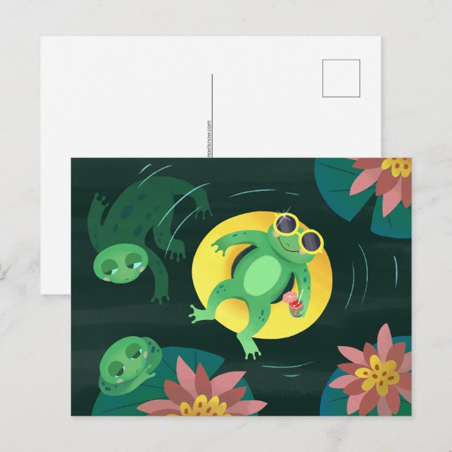 Swim Frog Yellow Sunglasses Postcard (Front/Back)