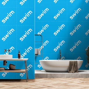 SWIM Fun Modern White Slant Text On Azure Blue Wallpaper