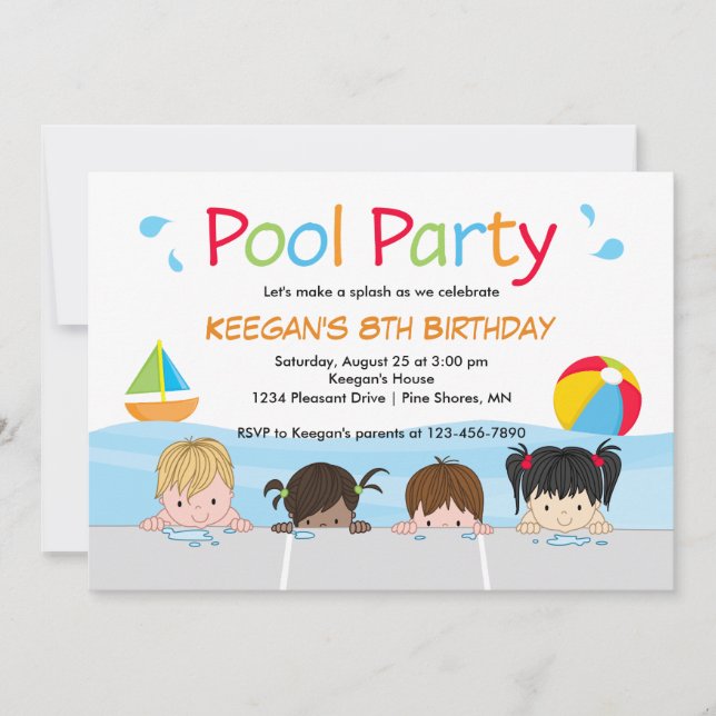 Swim Kids Pool Birthday Invitations │ Version Two (Front)