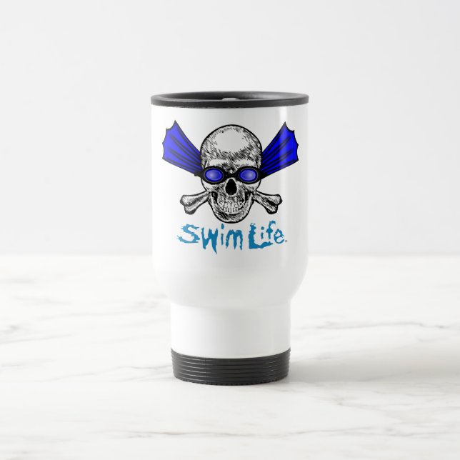 Swim life white travel mug (Center)