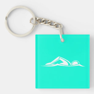 Swim Logo Acrylic Keychain w/Name Turquoise