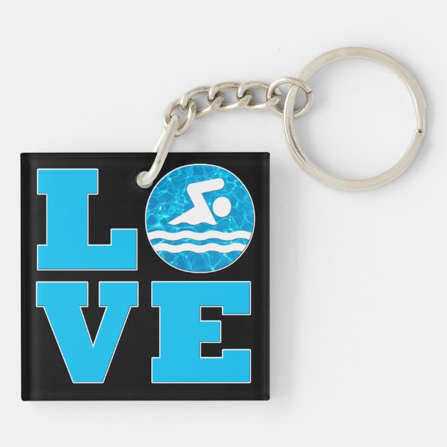 Swim LOVE Swimming and Diving Pool Water Swimmer Key Ring (Back)