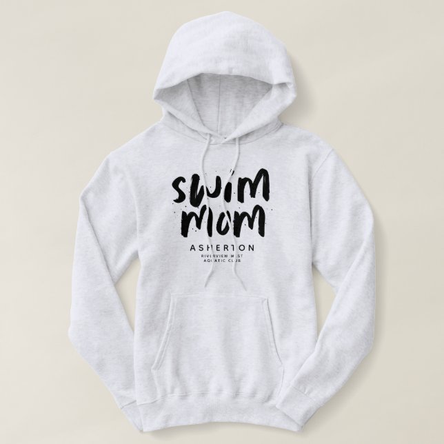 Swim mum trendy black type personalised hoodie (Design Front)