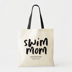 Swim mum trendy black type personalised tote bag