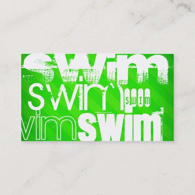Swim; Neon Green Stripes Business Card (Back)